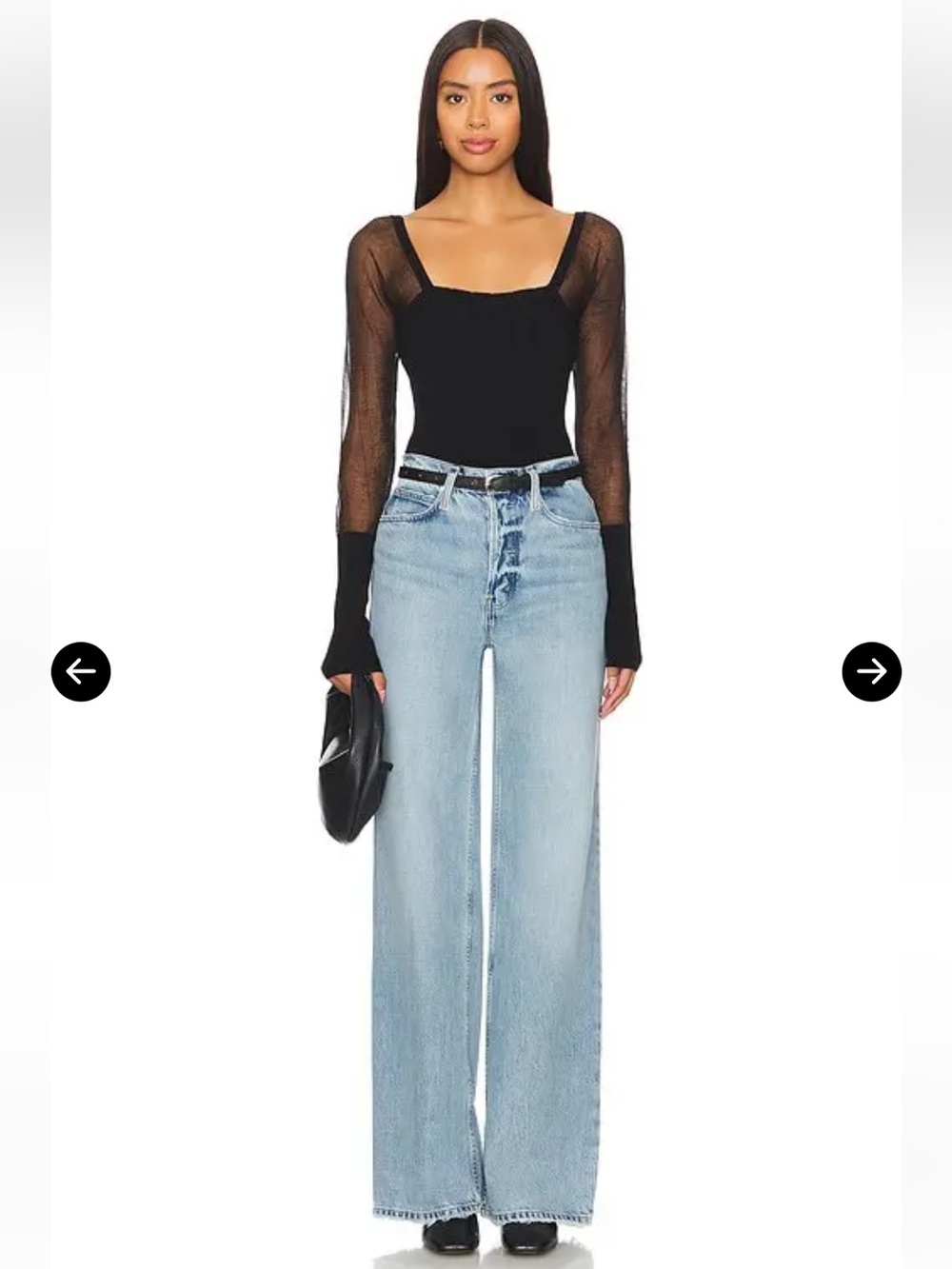Free People x Intimately FP Night After Night Long Sleeve sheer in Black Medium - Picture 2 of 11